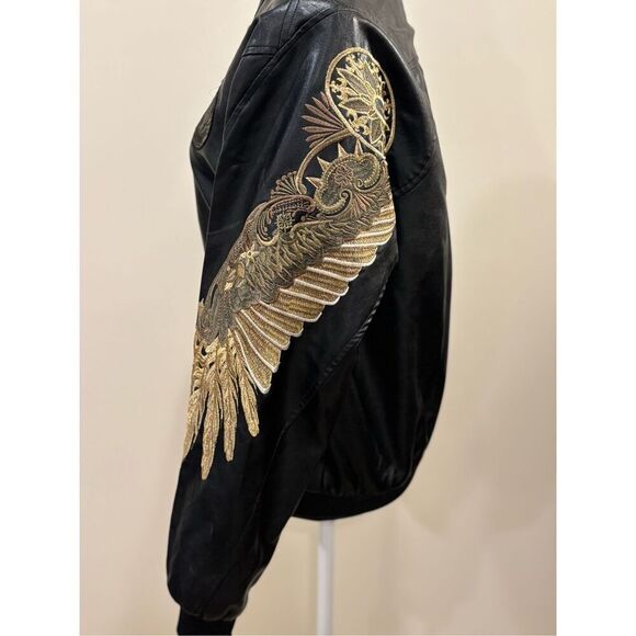 **SALE** Men's GXP Eagle Wings Full Zip Faux Leather Bomber Jacket Black Medium - Picture 6 of 8